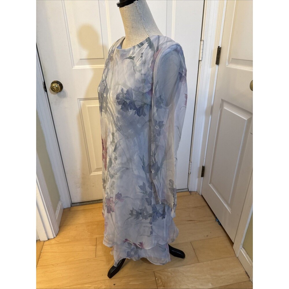 BREEZY BLUE BEAUTY ursula light blue floral longsleeve chiffon dress size 12 - Picture 2 of 11